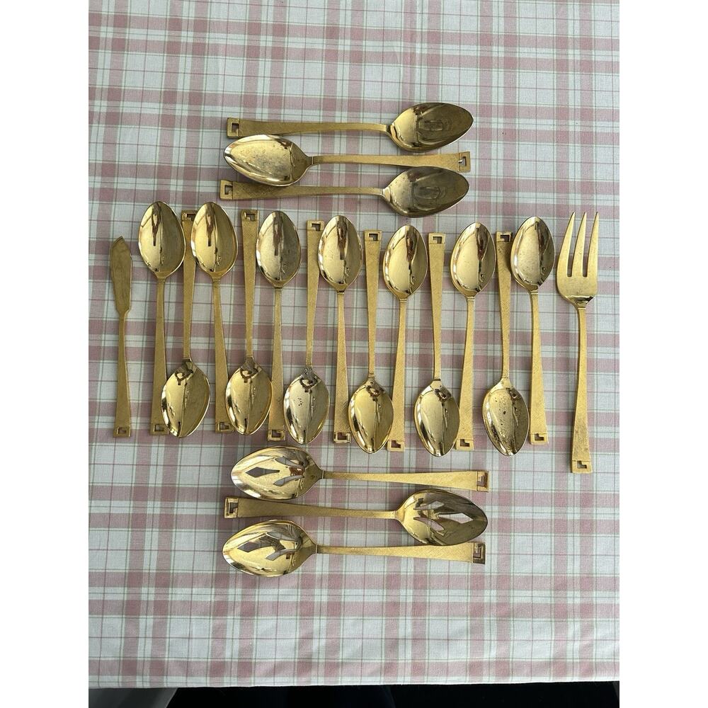 Stanley Roberts Mid-Century Gold Stainless Steel Flatware 21 Pieces